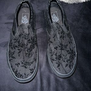 Black Floral Slip On Vans Size 9